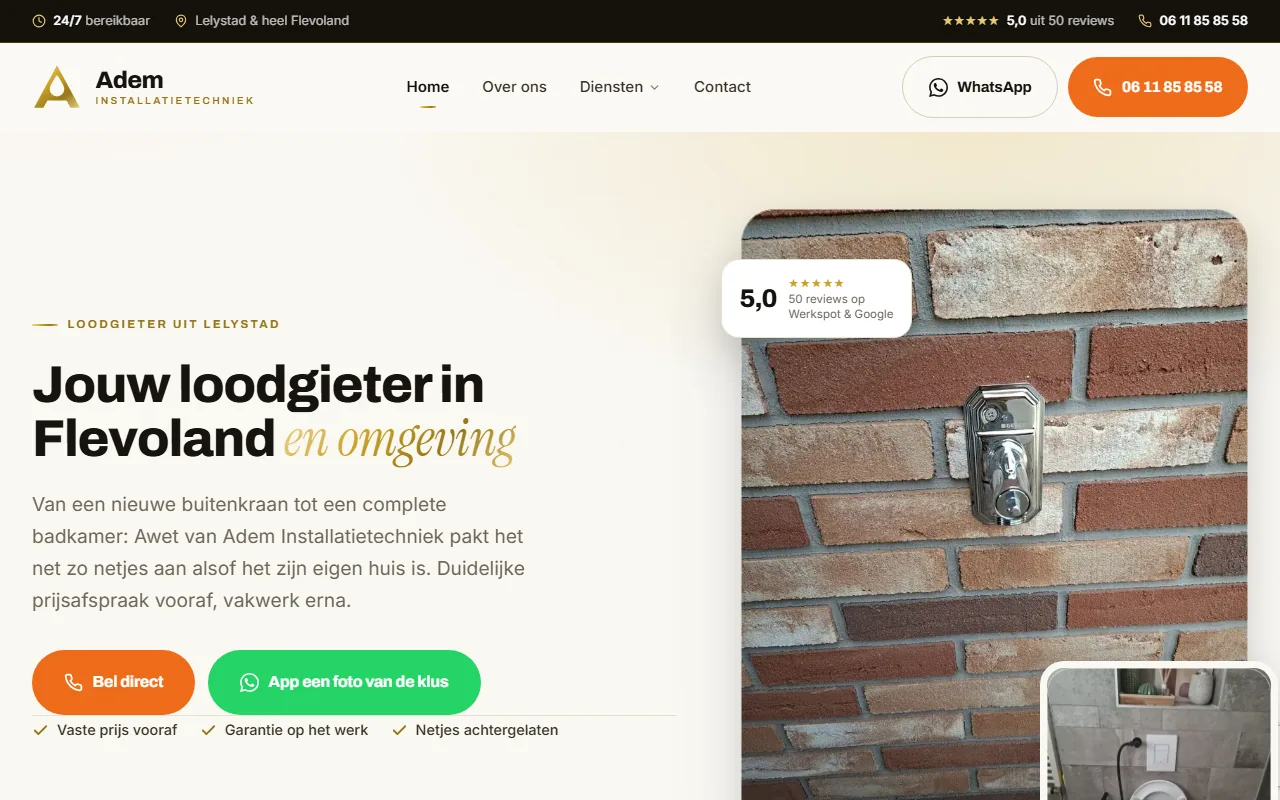 Website van Adem Installatietechniek op laptop en telefoon