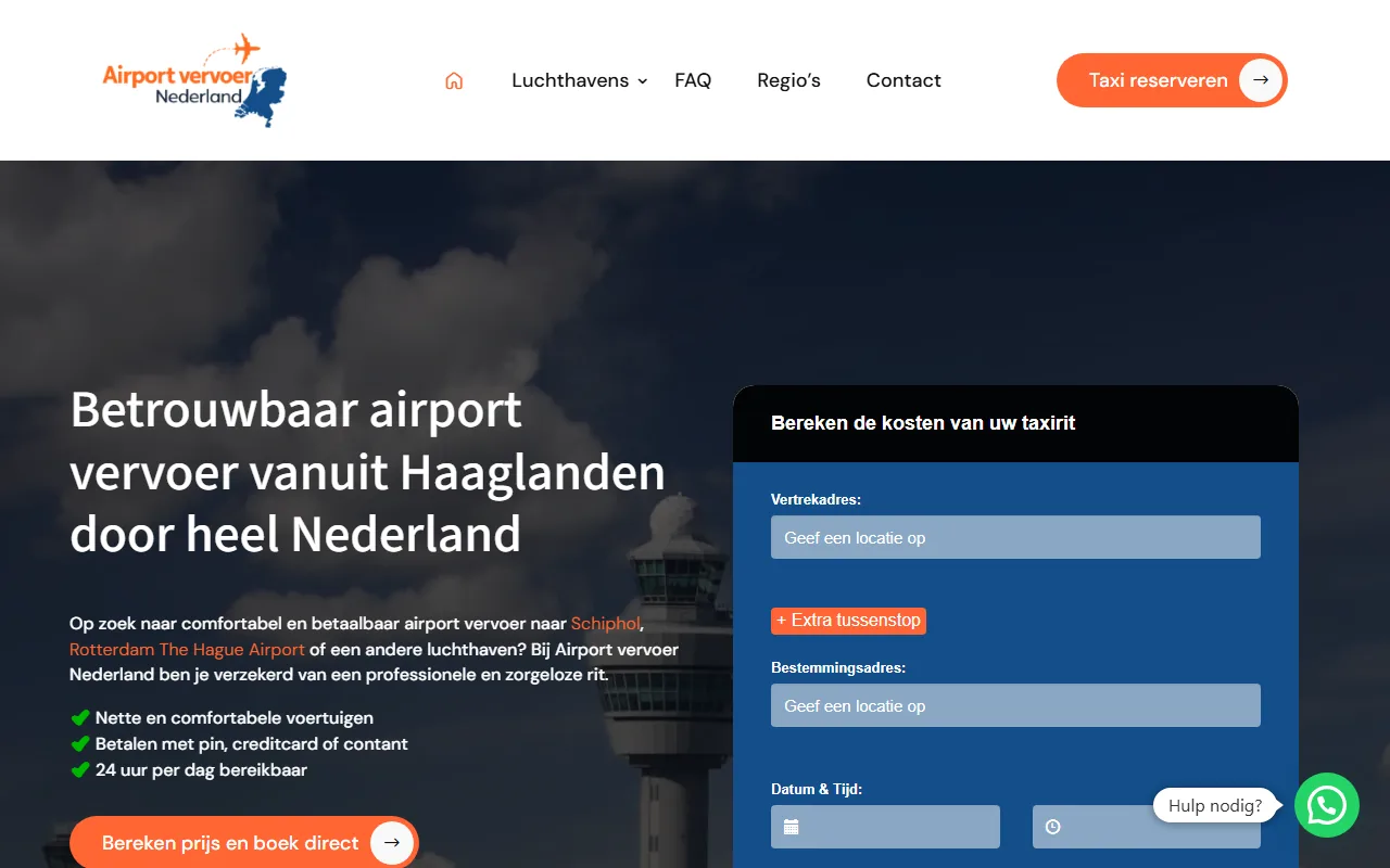 Website van Airport Vervoer Nederland
