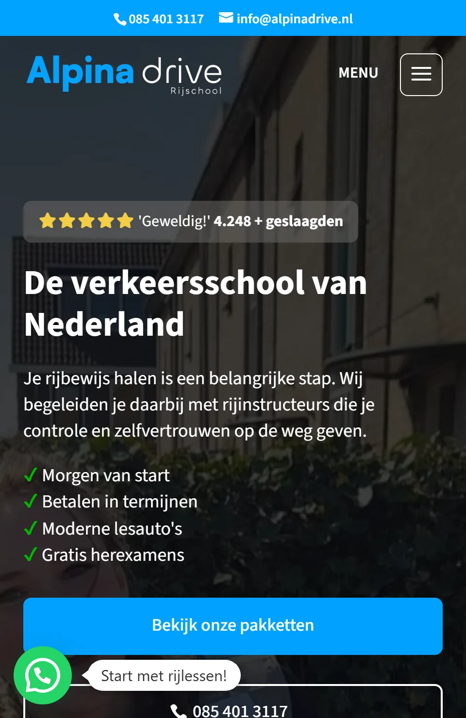 Website van verkeersschool Alpina Drive uit Poortugaal