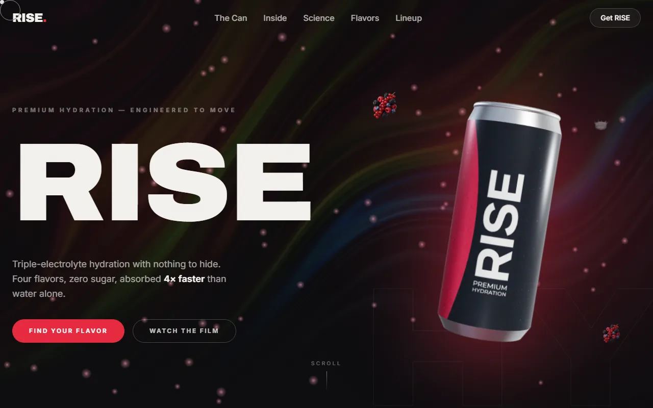 Website van RISE Premium Hydration