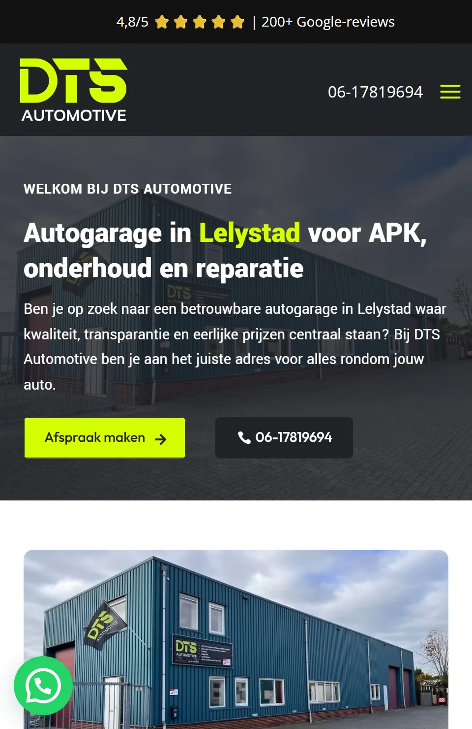 Website van DTS Automotive uit Lelystad