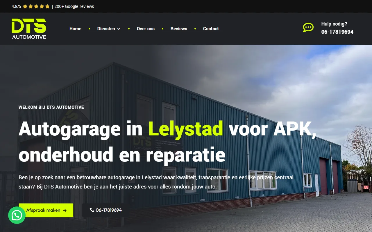 Website van DTS Automotive uit Lelystad op laptop en telefoon