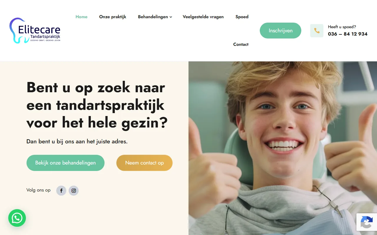 Website van Elite Care Tandartspraktijk