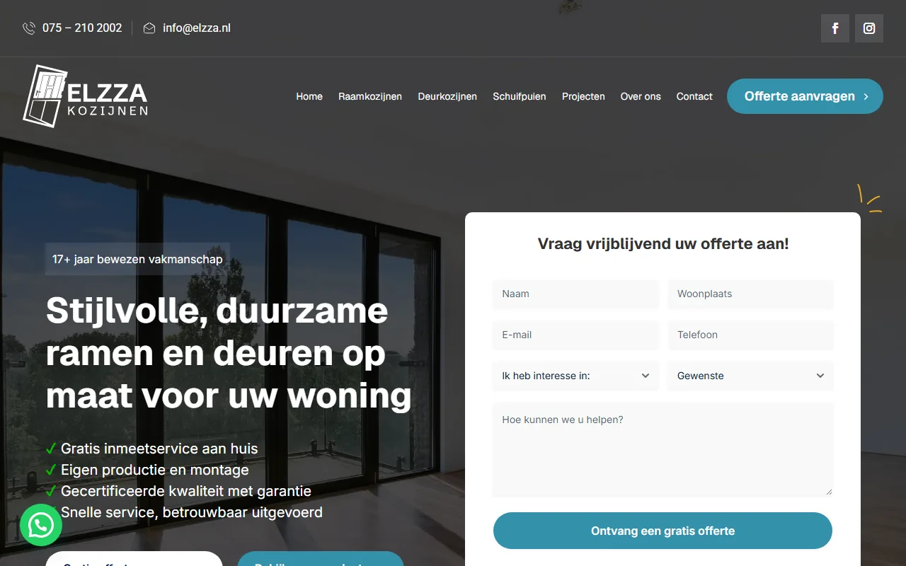 Website van Elzza Kozijnen op laptop en telefoon