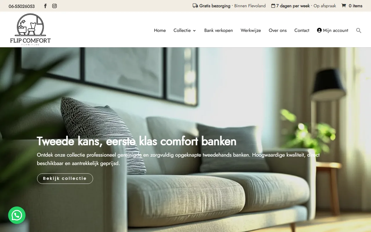 Webshop van Flip Comfort uit Lelystad op laptop en telefoon