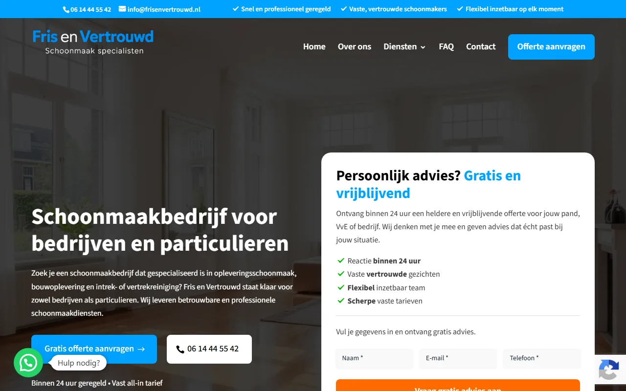 Website van Fris en Vertrouwd op laptop en telefoon