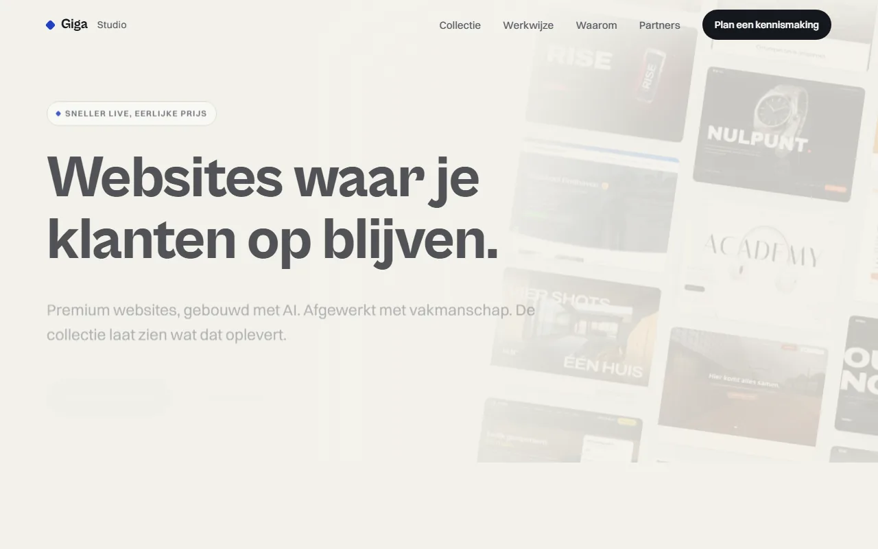 Giga Studio, onze eigen demostudio met AI gebouwde websites