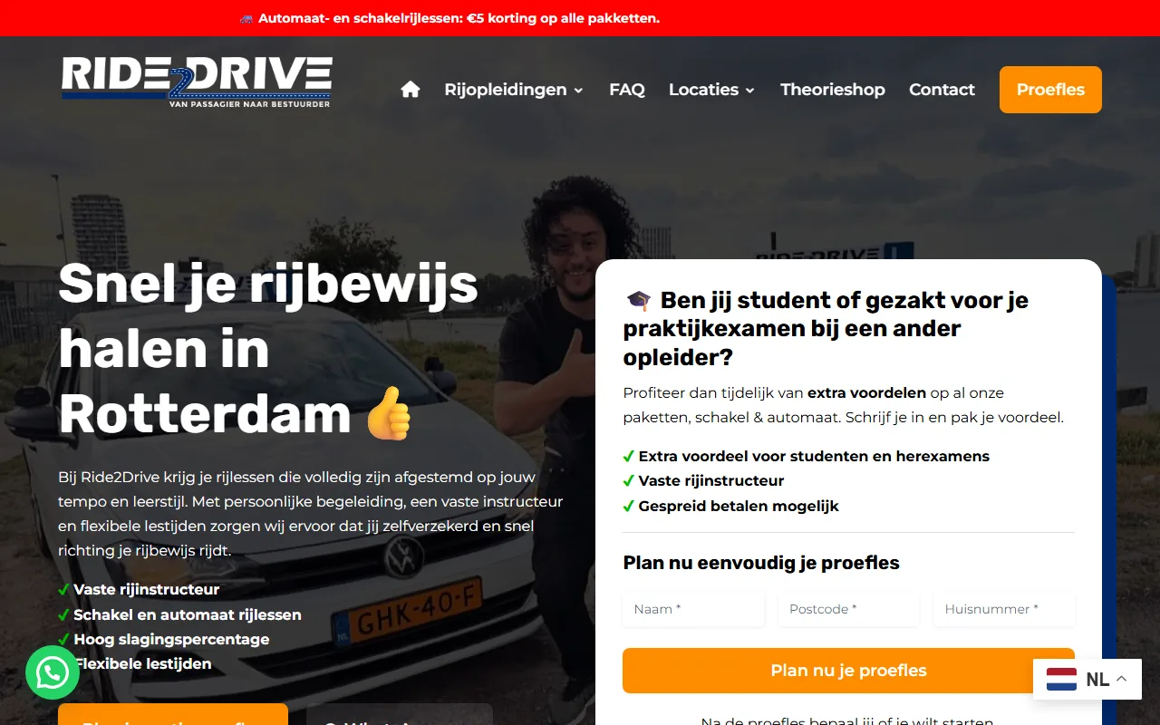 Website van Ride2Drive op laptop en telefoon