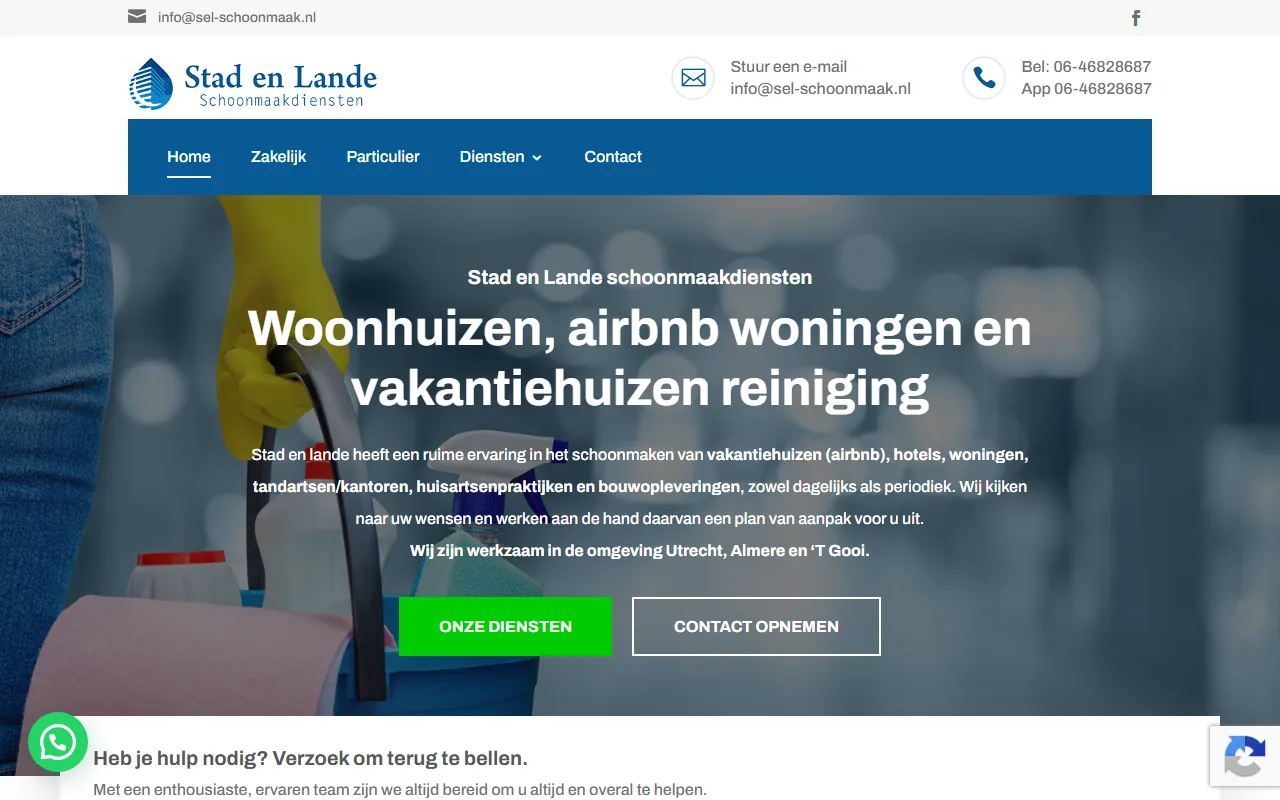 Website van Stad en Lande schoonmaakdiensten