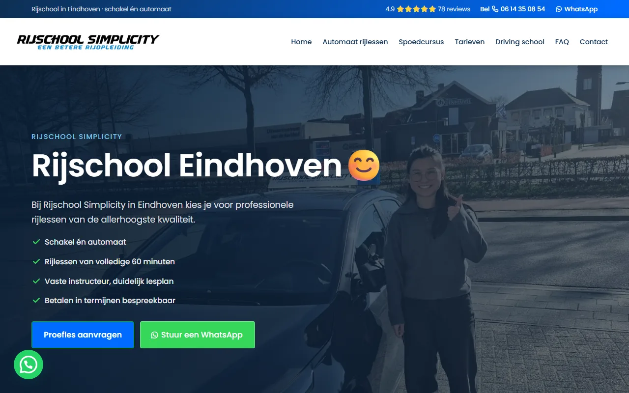 Website van Rijschool Simplicity uit Eindhoven op laptop en telefoon