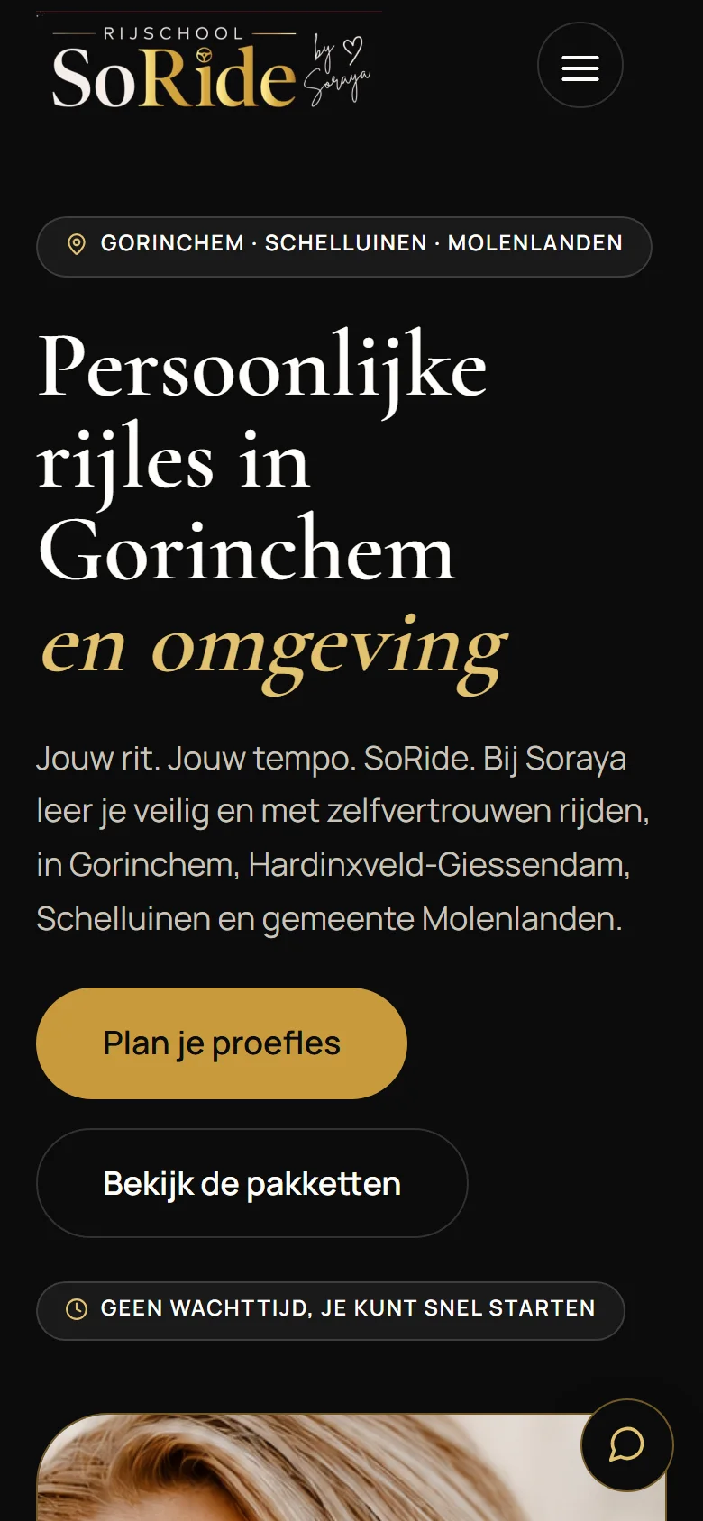 De website van Rijschool SoRide uit Gorinchem op mobiel