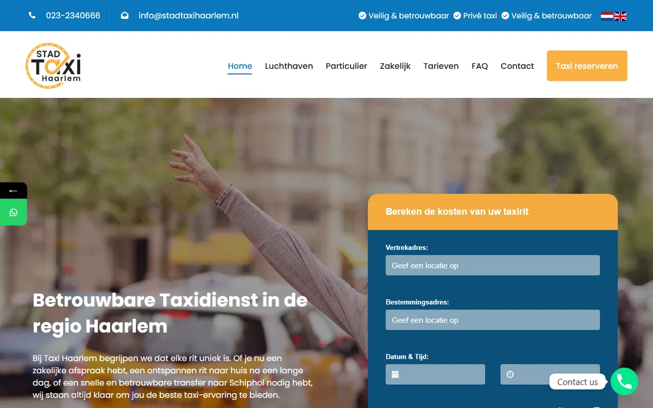 Website van Stad Taxi Haarlem