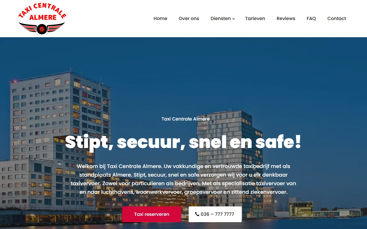 Website van Taxi Centrale Almere