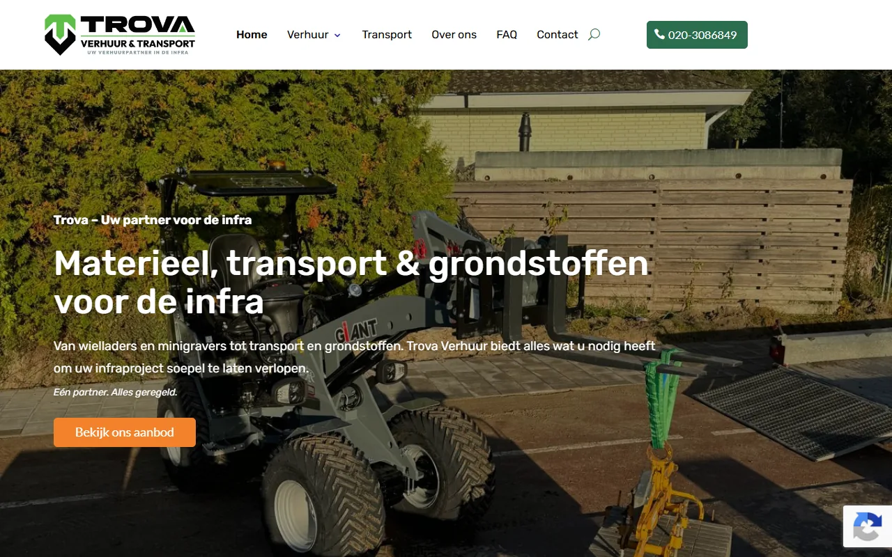 Website van Trova Verhuur & Transport op laptop en telefoon