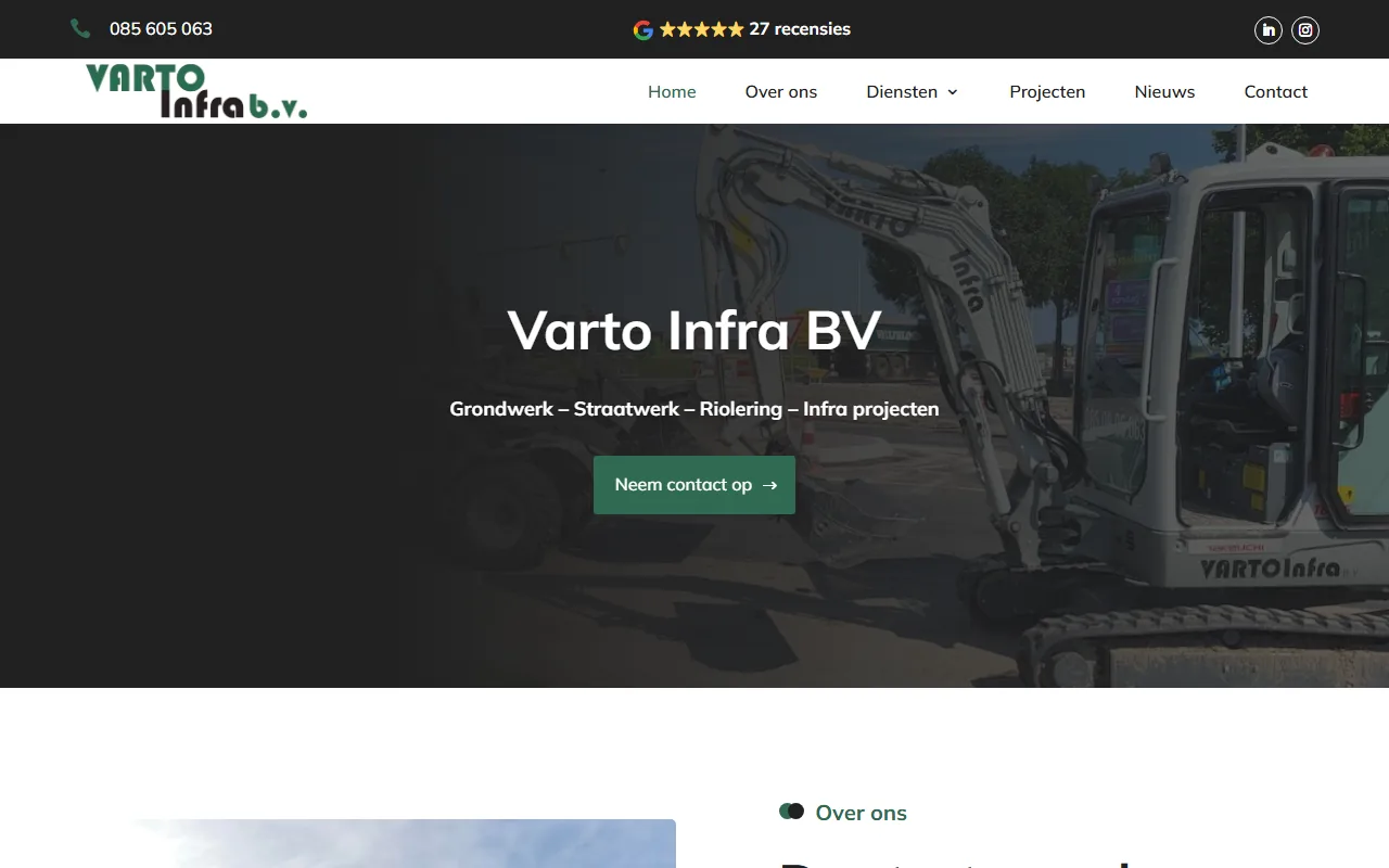 Website van Varto Infra