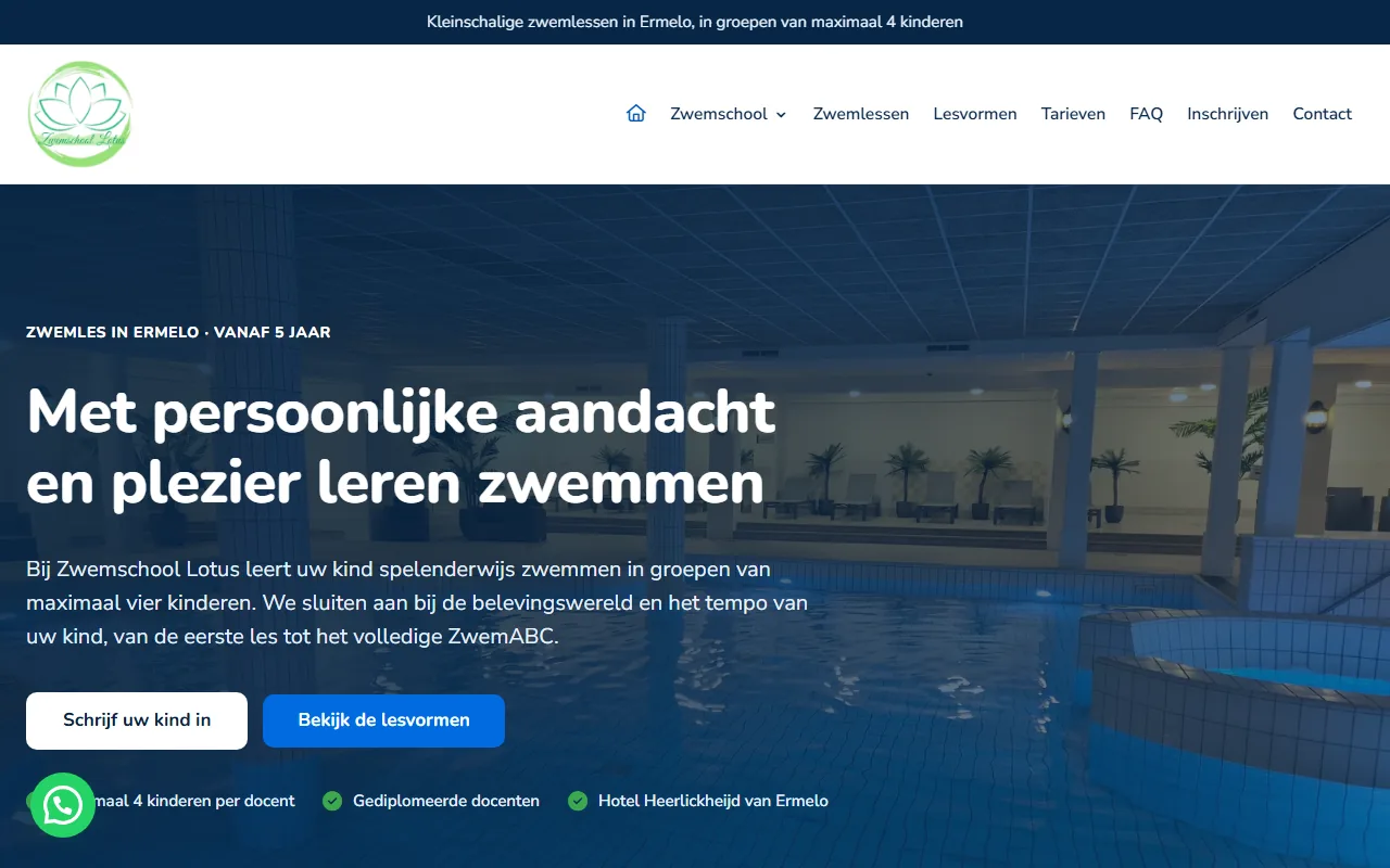 Website van Zwemschool Lotus
